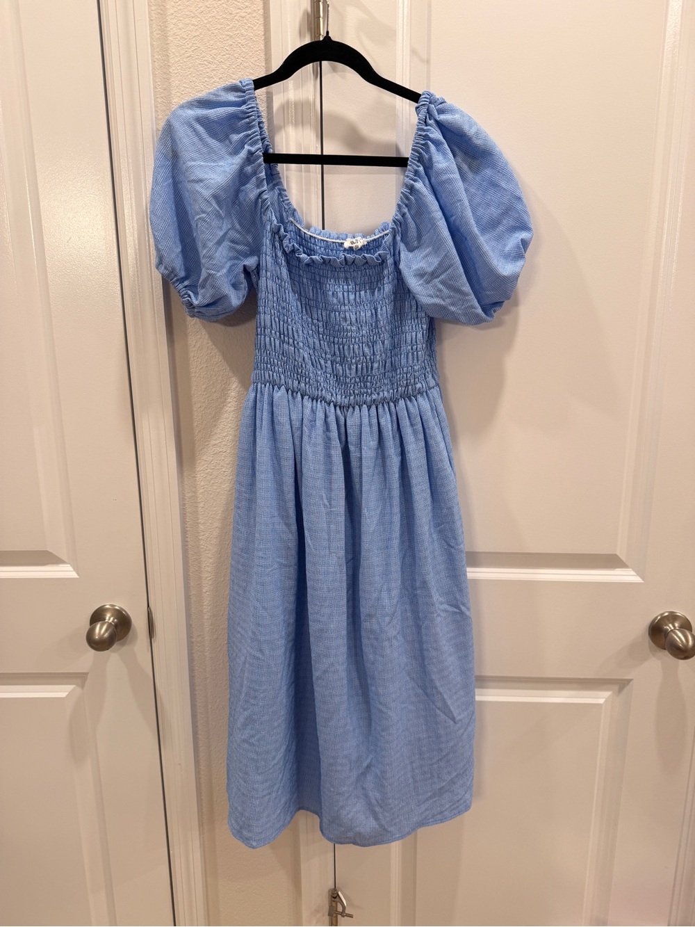 DRA Anthropologie Blue Puff-Sleeve Smocked Dress